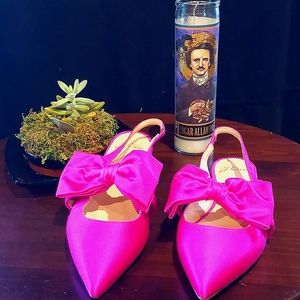 J. Crew Fuschia Italian Satin Pointed Toe Slingbacks-New Without Box Size 6